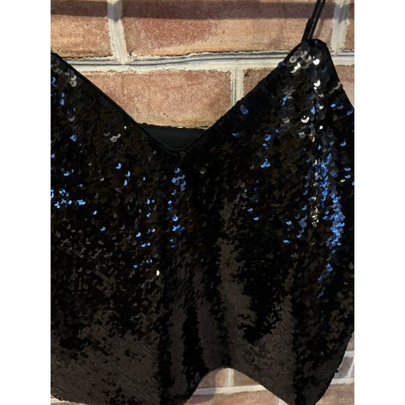Express Black Sequin Camisole Top W/Adjustable Straps M NWT - Picture 2 of 9